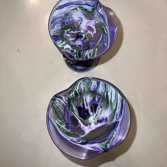 Flame Glow Penco Hand Blown Delicate Candle Holders Art Glass Purple - Picture 5 of 10